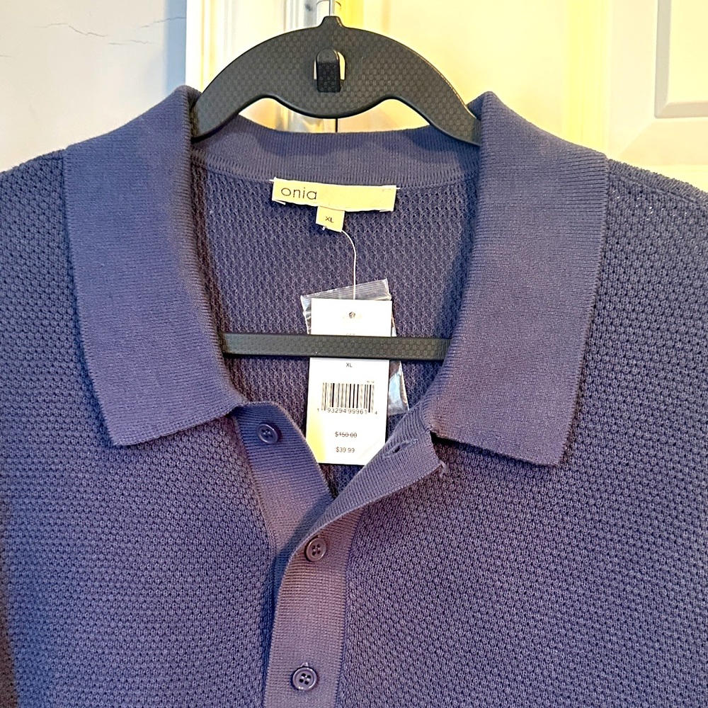 Onia Navy Textured Polo Shirt